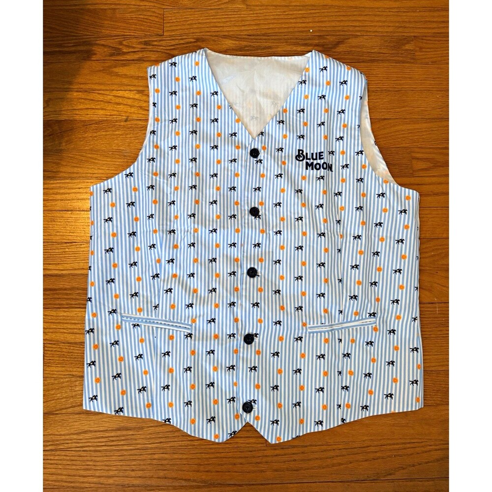 Blue Moon Men's XL Striped Suit Vest Lined Woven Polyester Blue/White/Orange